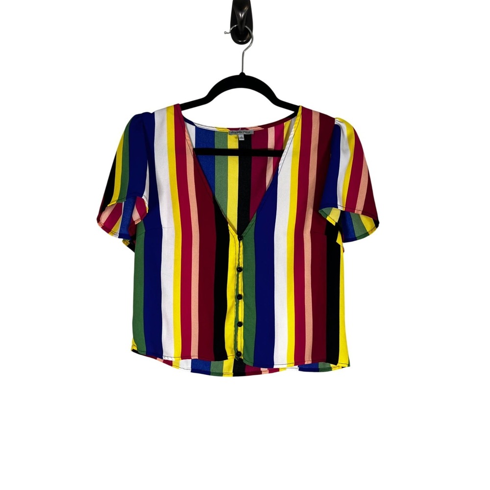 Colorful Striped Rainbow Top Pink S Festival Concert Y2K Chic Preppy Vibrant
